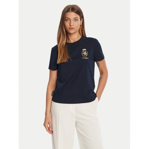 Tommy Hilfiger T-Shirt Gold Crest WW0WW46153 Granatowy Regular Fit ze sklepu MODIVO w kategorii Bluzki damskie - zdjęcie 185550734
