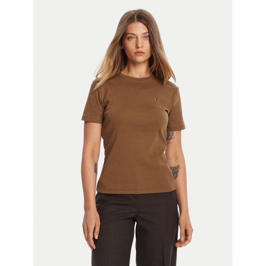 Tommy Hilfiger T-Shirt New Cody WW0WW40587 Brązowy Slim Fit ze sklepu MODIVO w kategorii Bluzki damskie - zdjęcie 185550763