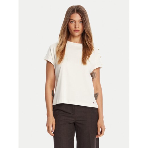 Tommy Hilfiger T-Shirt Gold Button WW0WW47455 Écru Regular Fit ze sklepu MODIVO w kategorii Bluzki damskie - zdjęcie 185550780