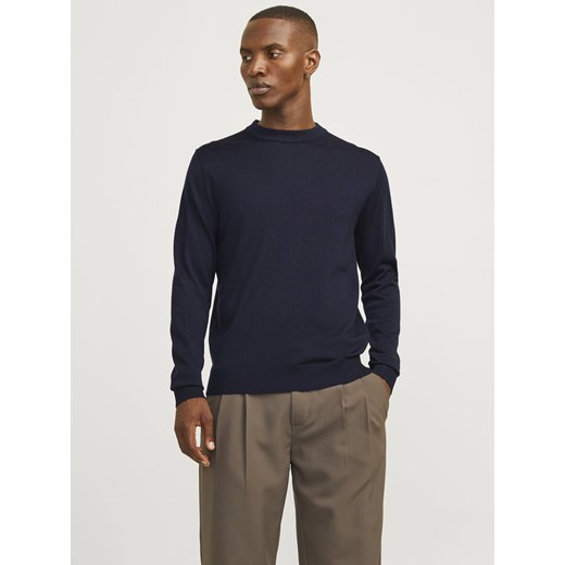 Jack & Jones Męski sweter z dzianiny Mężczyźni Bawełna granatowy jednolity ze sklepu vangraaf w kategorii Swetry męskie - zdjęcie 185551852