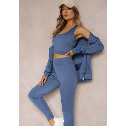 Niebieski 3-częściowy Komplet Dresowy z Legginsami Bluzą i Topem Heri ze sklepu renee.pl w kategorii Komplety i garnitury damskie - zdjęcie 185551990