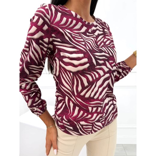 Bordowa Bluzka w Beżowy Wzór Modnakiecka.pl 48 ModnaKiecka.pl