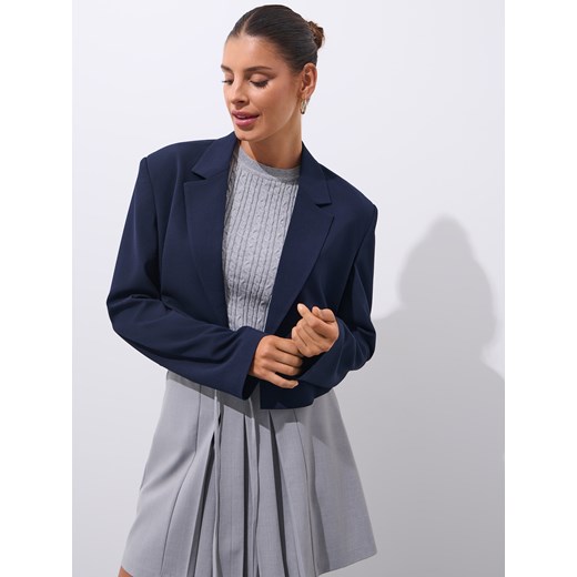 Mohito - Krótka marynarka - granatowy - id: 380FK-95X - marki Mohito - 185554494 Mohito - Krótka marynarka - granatowy ze sklepu Mohito w kategorii Marynarki damskie - zdjęcie 185554494