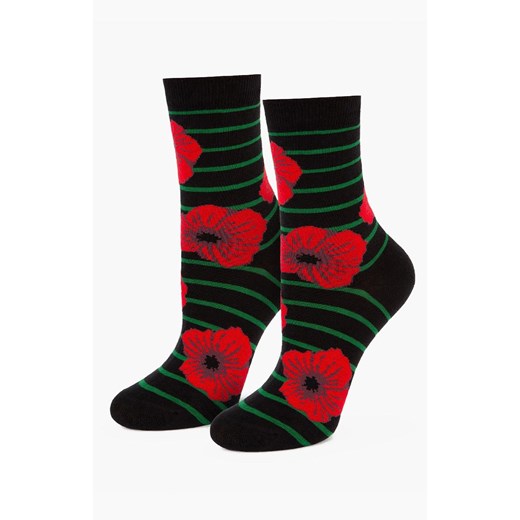 Marilyn Skarpetki damskie czarne w stylowe czerwone maki Poppy, Kolor czarno-czerwono-zielony, Rozmiar 36-40, Marilyn ze sklepu Primodo w kategorii Skarpetki damskie - zdjęcie 185555042