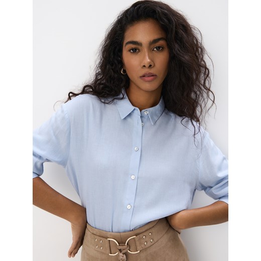 Mohito - Błękitna koszula z wiskozy i lnu - błękitny ze sklepu Mohito w kategorii Koszule damskie - zdjęcie 185557543