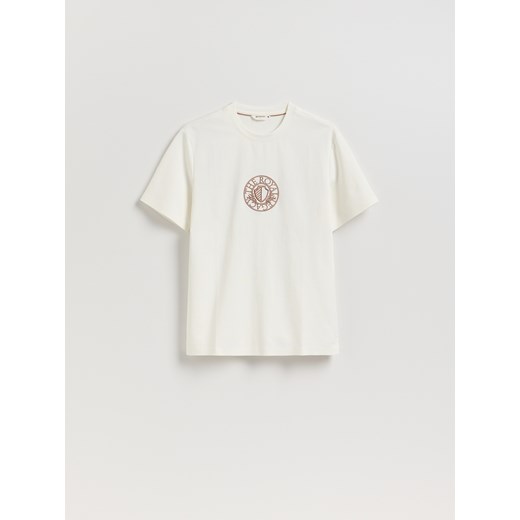 Reserved - T-shirt regular z merceryzowaną bawełną - złamana biel ze sklepu Reserved w kategorii T-shirty męskie - zdjęcie 185558964