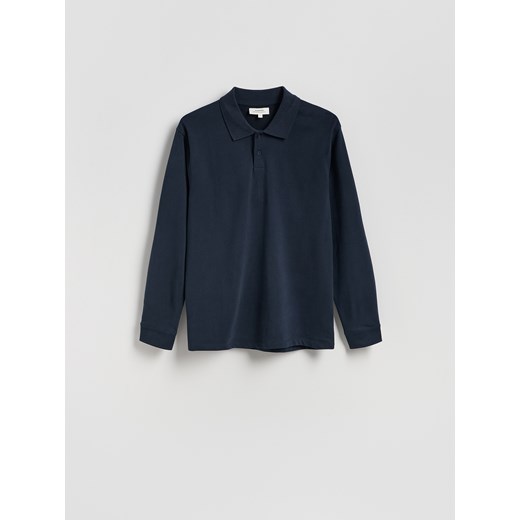 Reserved - Bawełniany longsleeve polo - granatowy ze sklepu Reserved w kategorii T-shirty męskie - zdjęcie 185559062