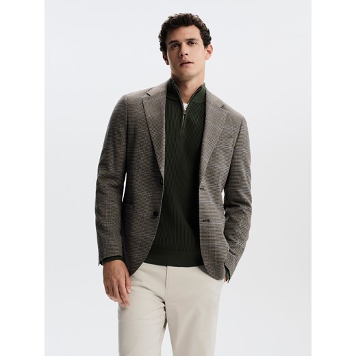 Reserved - Marynarka slim fit z wiskozą - ciemnobrązowy ze sklepu Reserved w kategorii Marynarki męskie - zdjęcie 185559512