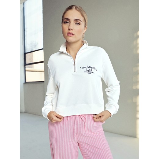 Sinsay - Bluza polo z haftowanym napisem - kremowy Sinsay M Sinsay