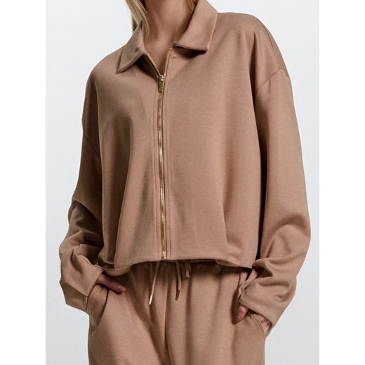 Sinsay - Strukturalna bluzka z kołnierzykiem - beżowy Sinsay M Sinsay