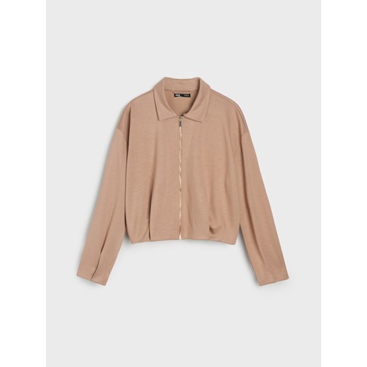 Sinsay - Strukturalna bluzka z kołnierzykiem - beżowy Sinsay L Sinsay