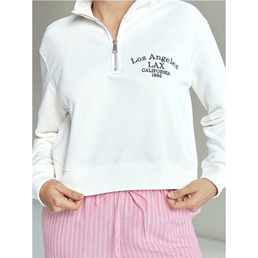 Sinsay - Bluza polo z haftowanym napisem - kremowy ze sklepu Sinsay w kategorii Bluzy damskie - zdjęcie 185559922