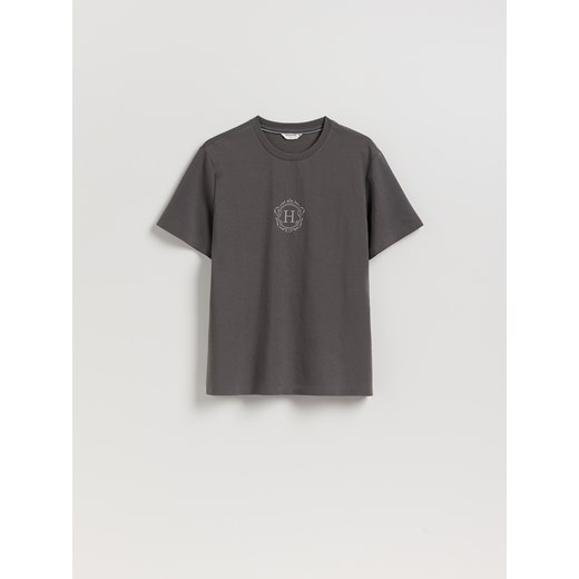 Reserved - T-shirt regular z merceryzowaną bawełną - ciemnoszary ze sklepu Reserved w kategorii T-shirty męskie - zdjęcie 185560800