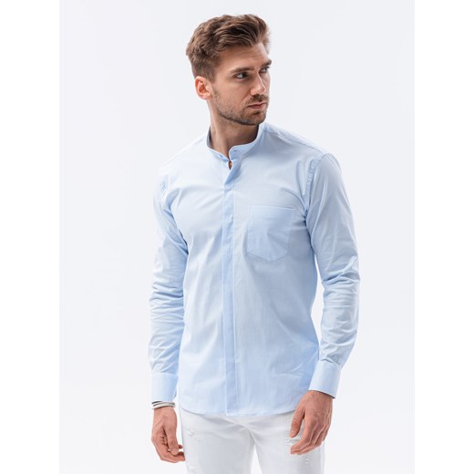 Koszula męska elegancka z długim rękawem BASIC - błękitna K307 S ombre okazja