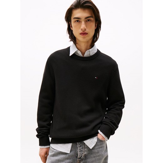 Tommy Jeans Męski sweter Mężczyźni Bawełna czarny jednolity ze sklepu vangraaf w kategorii Swetry męskie - zdjęcie 185561972