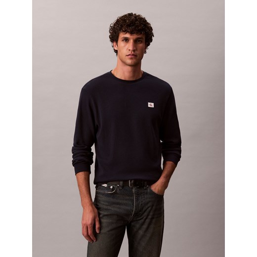 Calvin Klein Jeans Męska koszula z długim rękawem Mężczyźni granatowy jednolity ze sklepu vangraaf w kategorii T-shirty męskie - zdjęcie 185561973