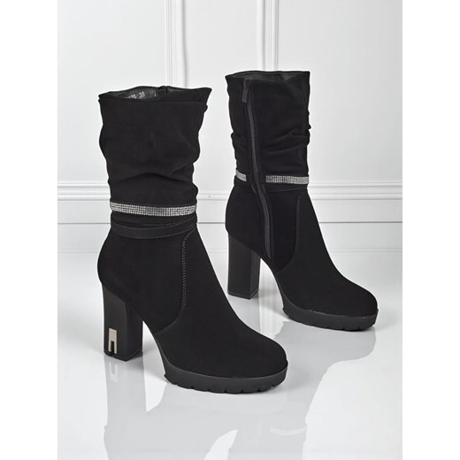 Aurelia Roma – Czarne botki na słupku z ozdobnymi kryształkami Royalfashion.pl 41 okazyjna cena royalfashion.pl