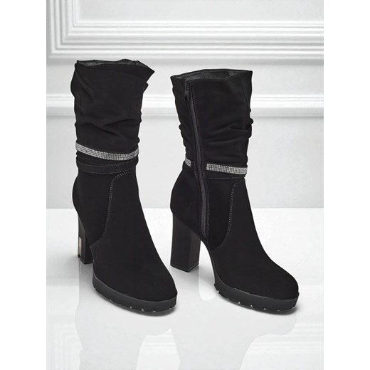 Aurelia Roma – Czarne botki na słupku z ozdobnymi kryształkami Royalfashion.pl 38 okazja royalfashion.pl