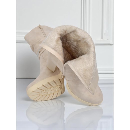 Botki Callista Latte Eleganza na słupku z ozdobnym paskiem kryształowym Royalfashion.pl 36 okazyjna cena royalfashion.pl