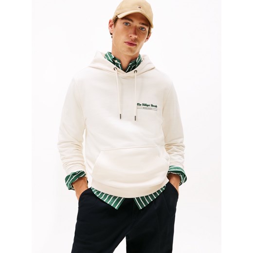Tommy Hilfiger Męski sweter z kapturem Mężczyźni Materiał dresowy écru nadruk ze sklepu vangraaf w kategorii Bluzy męskie - zdjęcie 185572353