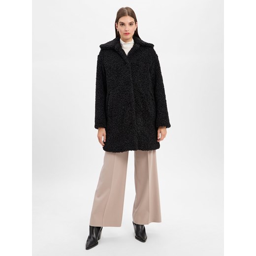 HUGO Damski płaszcz z pluszowego futra - Mimina Kobiety Sztuczne włókno czarny jednolity ze sklepu vangraaf w kategorii Płaszcze damskie - zdjęcie 185572384