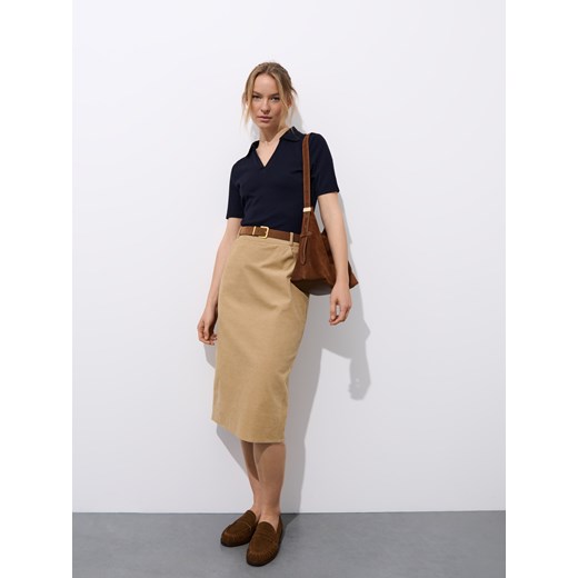 Mohito - Granatowa bluzka z kołnierzykiem polo - granatowy Mohito XL Mohito