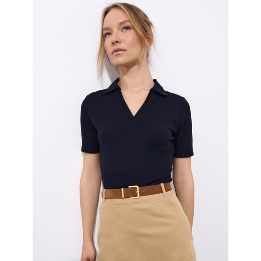 Mohito - Granatowa bluzka z kołnierzykiem polo - granatowy Mohito M Mohito