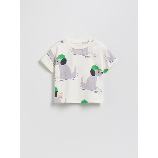 Reserved - T-shirt oversize z nadrukiem - złamana biel ze sklepu Reserved w kategorii T-shirty chłopięce - zdjęcie 185573740