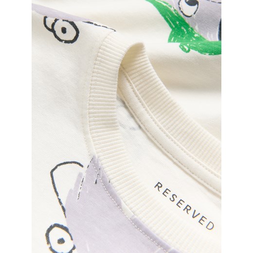 Reserved - T-shirt oversize z nadrukiem - złamana biel Reserved 98 (2-3 lata) Reserved