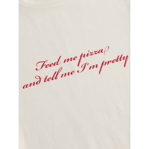 Reserved - T-shirt z nadrukowanym napisem - złamana biel Reserved L Reserved