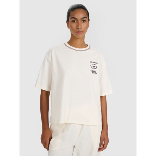 Damski t-shirt oversize z nadrukiem 4F 4FRSS25TTSHF2979 - biały ze sklepu Sportstylestory.com w kategorii Bluzki damskie - zdjęcie 185581181