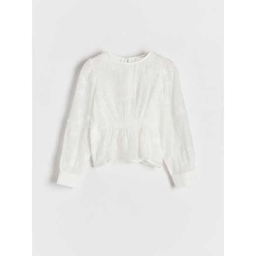 Reserved - Bluzka z haftem - złamana biel ze sklepu Reserved w kategorii Bluzki dziewczęce - zdjęcie 185582892