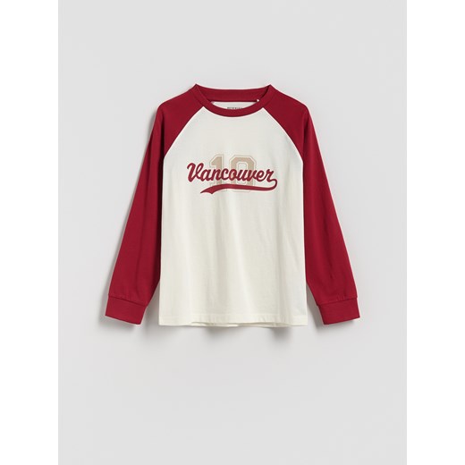 Reserved - Bawełniany longsleeve z nadrukiem - złamana biel ze sklepu Reserved w kategorii T-shirty chłopięce - zdjęcie 185584721