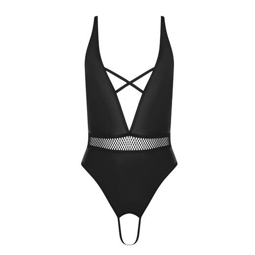 Czarne skórzane body damskie otwarte Kristeen, Kolor czarny, Rozmiar L/XL, Passion ze sklepu Intymna w kategorii Body damskie - zdjęcie 185587013