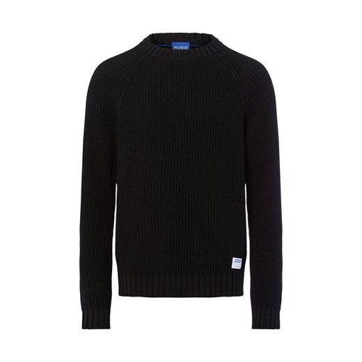 HUGO BLUE Męski sweter z dzianiny - Sonnee Mężczyźni Bawełna czarny jednolity ze sklepu vangraaf w kategorii Swetry męskie - zdjęcie 185589584