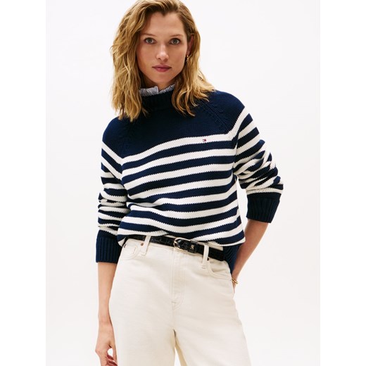 Tommy Hilfiger Sweter damski z dzianiny Kobiety dzianina grubo tkana granatowy w paski ze sklepu vangraaf w kategorii Swetry damskie - zdjęcie 185589603