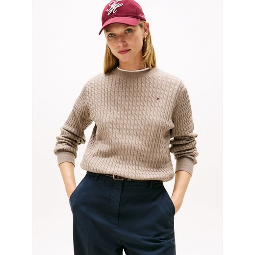 Tommy Hilfiger Sweter damski z dzianiny Kobiety Bawełna taupe marmurkowy ze sklepu vangraaf w kategorii Swetry damskie - zdjęcie 185589610
