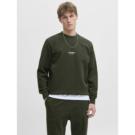 Jack & Jones Bluza męska - JJEsoho Mężczyźni Materiał dresowy khaki jednolity ze sklepu vangraaf w kategorii Bluzy męskie - zdjęcie 185589611