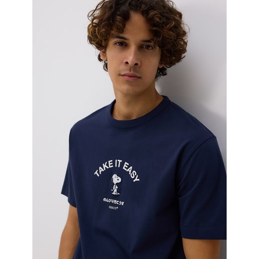 Reserved - Bawełniany t-shirt Snoopy - granatowy ze sklepu Reserved w kategorii T-shirty męskie - zdjęcie 185590522