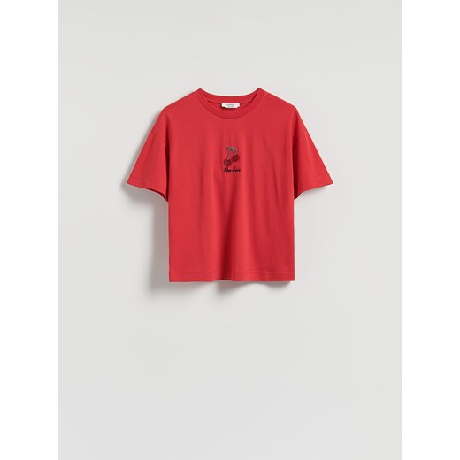 Reserved - T-shirt z aplikacją - czerwony ze sklepu Reserved w kategorii Bluzki damskie - zdjęcie 185590823