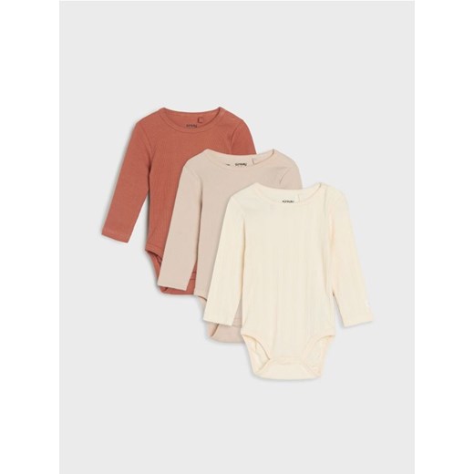 Sinsay - Prążkowane body 3 pack - kremowy ze sklepu Sinsay w kategorii Body niemowlęce - zdjęcie 185592063
