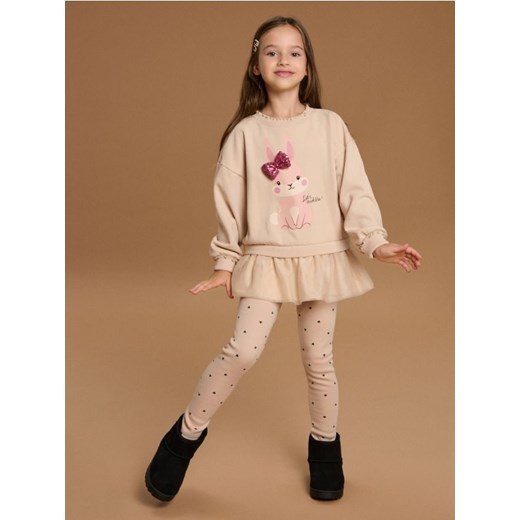 Sinsay - Prążkowane legginsy ze wzorkiem - beżowy - id: ZF709-80X - marki Sinsay - 185592073 Sinsay - Prążkowane legginsy ze wzorkiem - beżowy ze sklepu Sinsay w kategorii Spodnie dziewczęce - zdjęcie 185592073