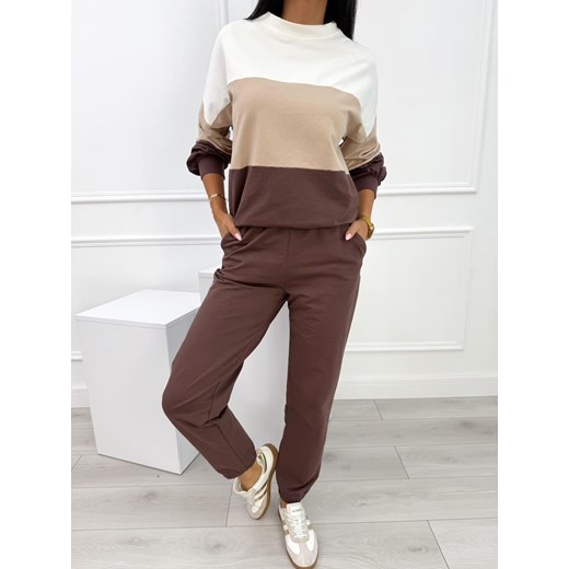 Czekoladowo-Beżowo-Kremowy Komplet ze sklepu ModnaKiecka.pl w kategorii Komplety i garnitury damskie - zdjęcie 185592941