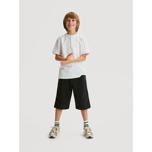 Reserved - Bawełniany t-shirt henley - biały Reserved 128 (7-8 lat) Reserved