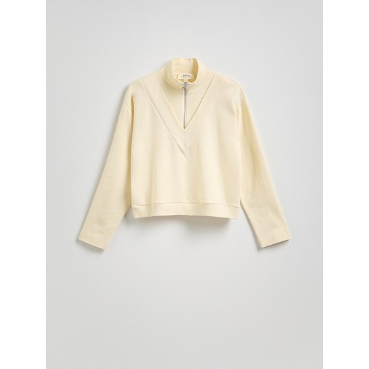 Reserved - Bluza z rozpinanym półgolfem - złamana biel ze sklepu Reserved w kategorii Bluzy damskie - zdjęcie 185593594