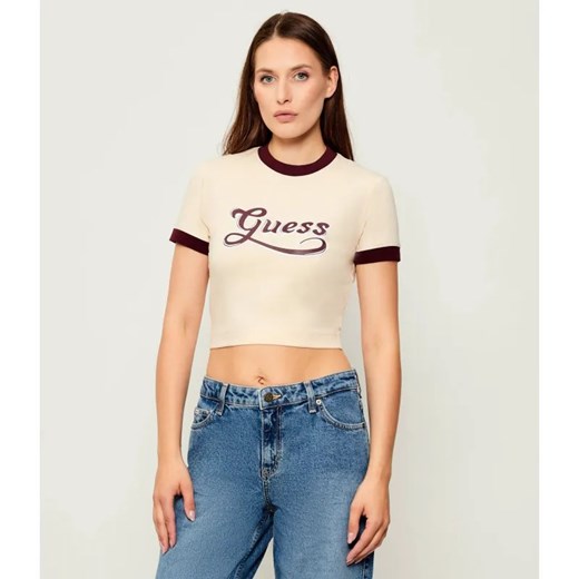 GUESS T-shirt GLOSSY | Cropped Fit ze sklepu Gomez Fashion Store w kategorii Bluzki damskie - zdjęcie 185594224