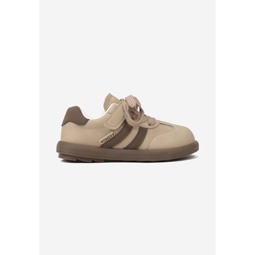 Ciemnobeżowe Buty Sportowe Sneakersy Typu Tenisówki ze Skórzaną Wkładką Hottane ze sklepu born2be.pl w kategorii Buty sportowe dziecięce - zdjęcie 185596083