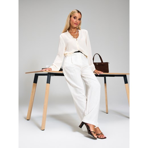 Sinsay - Spodnie palazzo - kremowy Sinsay XXS Sinsay