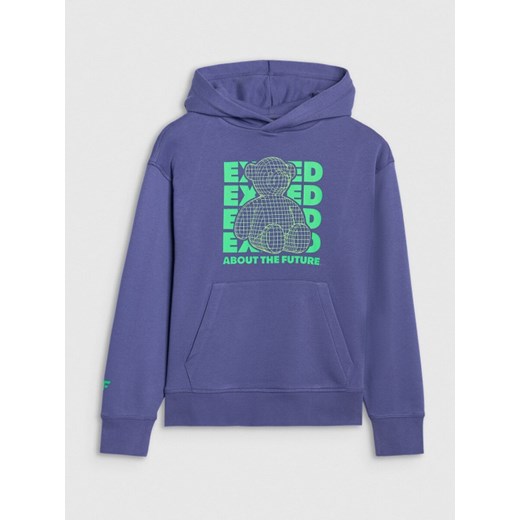 Chłopięca bluza dresowa z kapturem nierozpinana 4FJRSS25TSWSM2234 - fioletowa 4f Junior 140 Sportstylestory.com promocyjna cena
