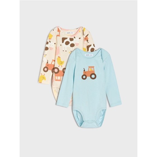 Sinsay - Body z motywem w pojazdy 2 pack - błękitny ze sklepu Sinsay w kategorii Body niemowlęce - zdjęcie 185599854